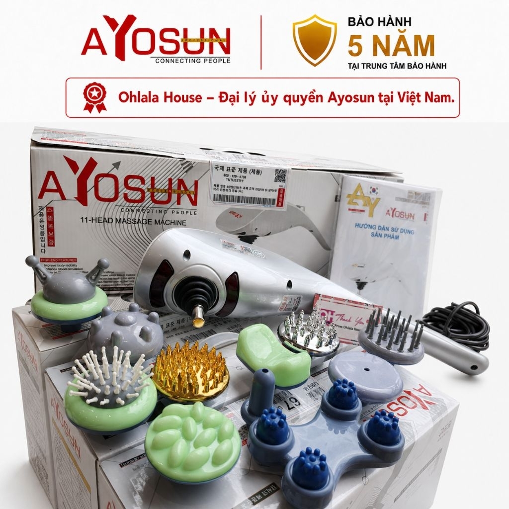 [GIÁ HỦY DIỆT-CHÍNH HÃNG BH 5 NĂM] Máy Massage cầm tay 11 đầu Ayosun Korea - Ohlala House đại lý phâ