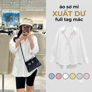 Áo sơ mi nữ màu trắng dáng rộng xuất xịn full tag oversize