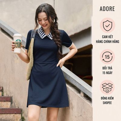 [ ADORE ] Đầm mini navi phối cổ karo diềm ren trang trí 611DR1048