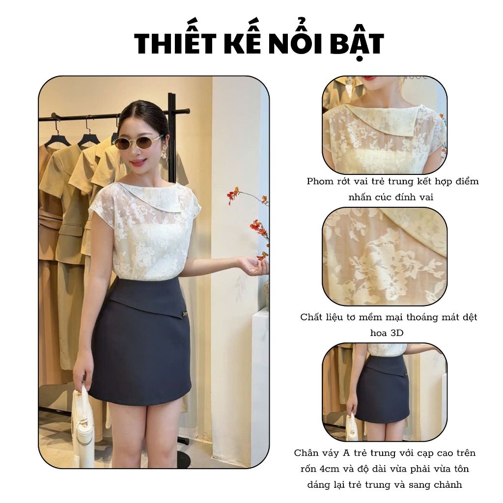 Áo Sơ Mi Kiểu Nữ Sang Chảnh NGOC HA DESIGN Jolie Top Vải Tơ Dệt Hoa 3D Cao Cấp Rớt Vai A1190