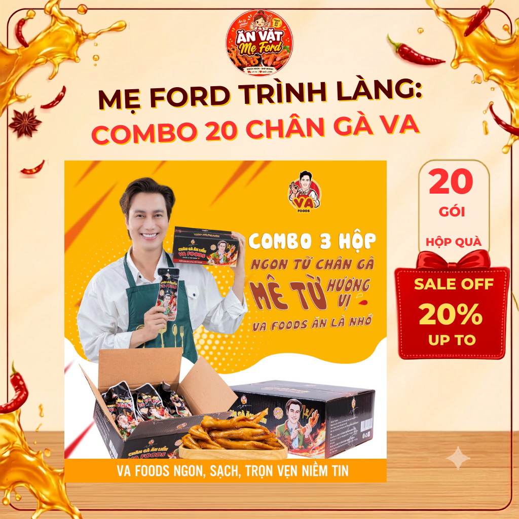 Combo 20 Chân Gà Cay Nguyên Xương 40g VA Food Thơm Ngon Đậm Vị
