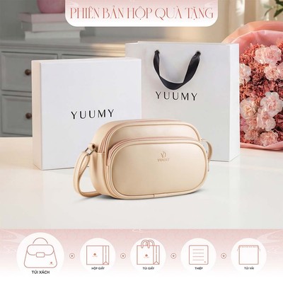 Bộ hộp quà trắng YUUMY (Túi đeo chéo nữ YUUMY YN330 + Hộp quà YHQ3T + Túi giấy YTG3T + Túi rút BVR3838 + Thiệp cảm ơn YB