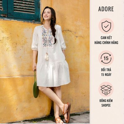 [ ADORE ] Đầm đuôi cá tunic trắng thêu thân trước 611DR4002
