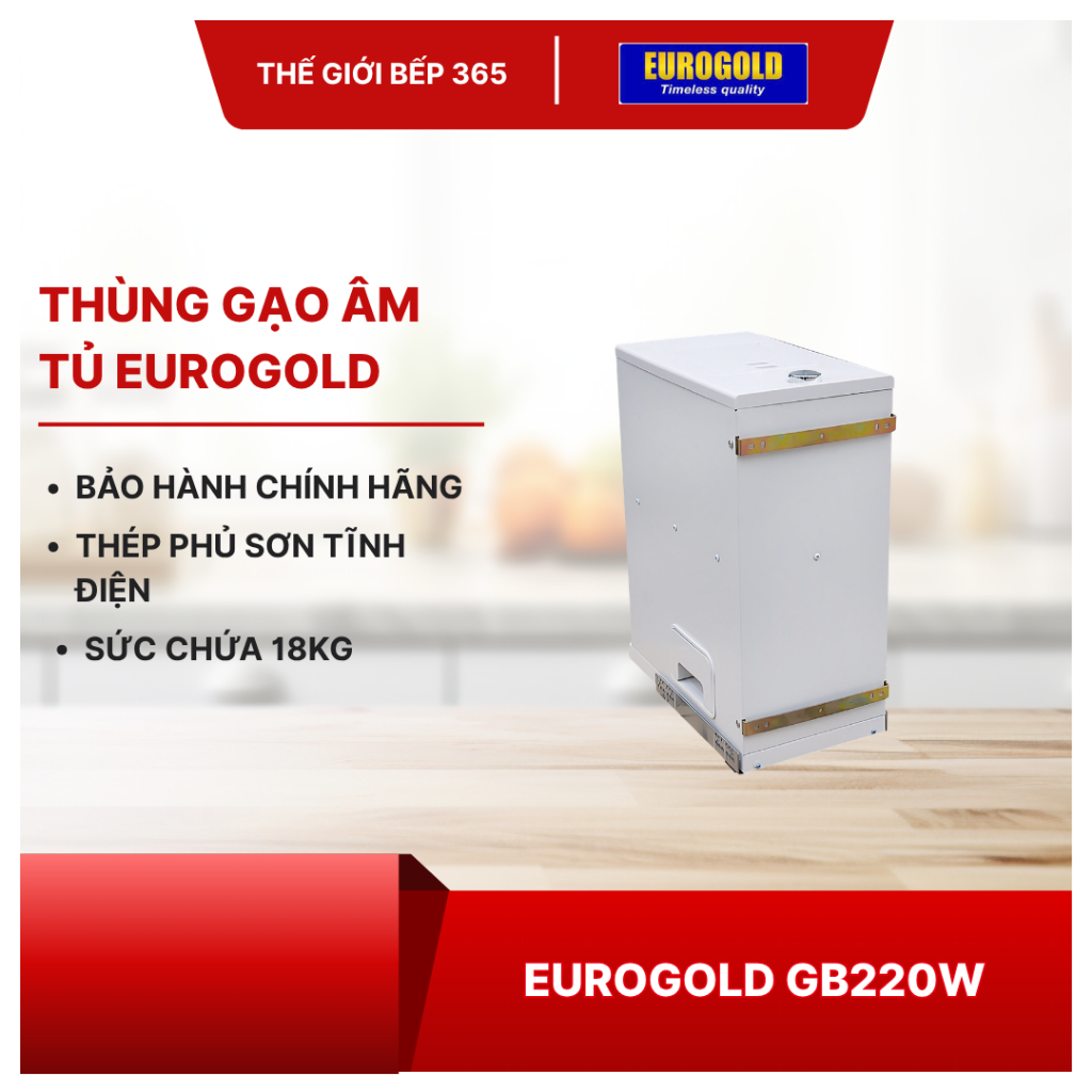 Thùng đựng gạo Eurogold B22/GB220W – Gắn cánh, inox bền, dễ lấy gạo, dung tích lớn