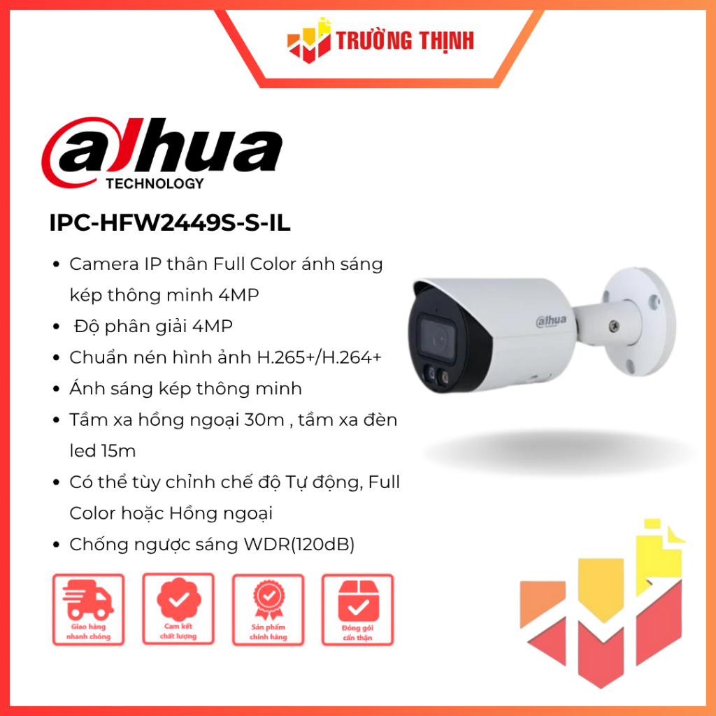 Camera IP 4MP DAHUA DH-IPC-HFW2449S-S-IL | 4MP | Chống ngược sáng | Full Color