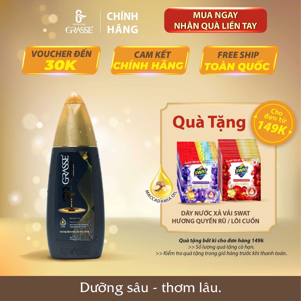 GRASSE - Dầu Gội Nước Hoa Pháp 215ml Tinh Tế Quyến Rũ Cân Bằng Độ Ẩm Cho Tóc, Phục Hồi Tóc Hư Tổn, G