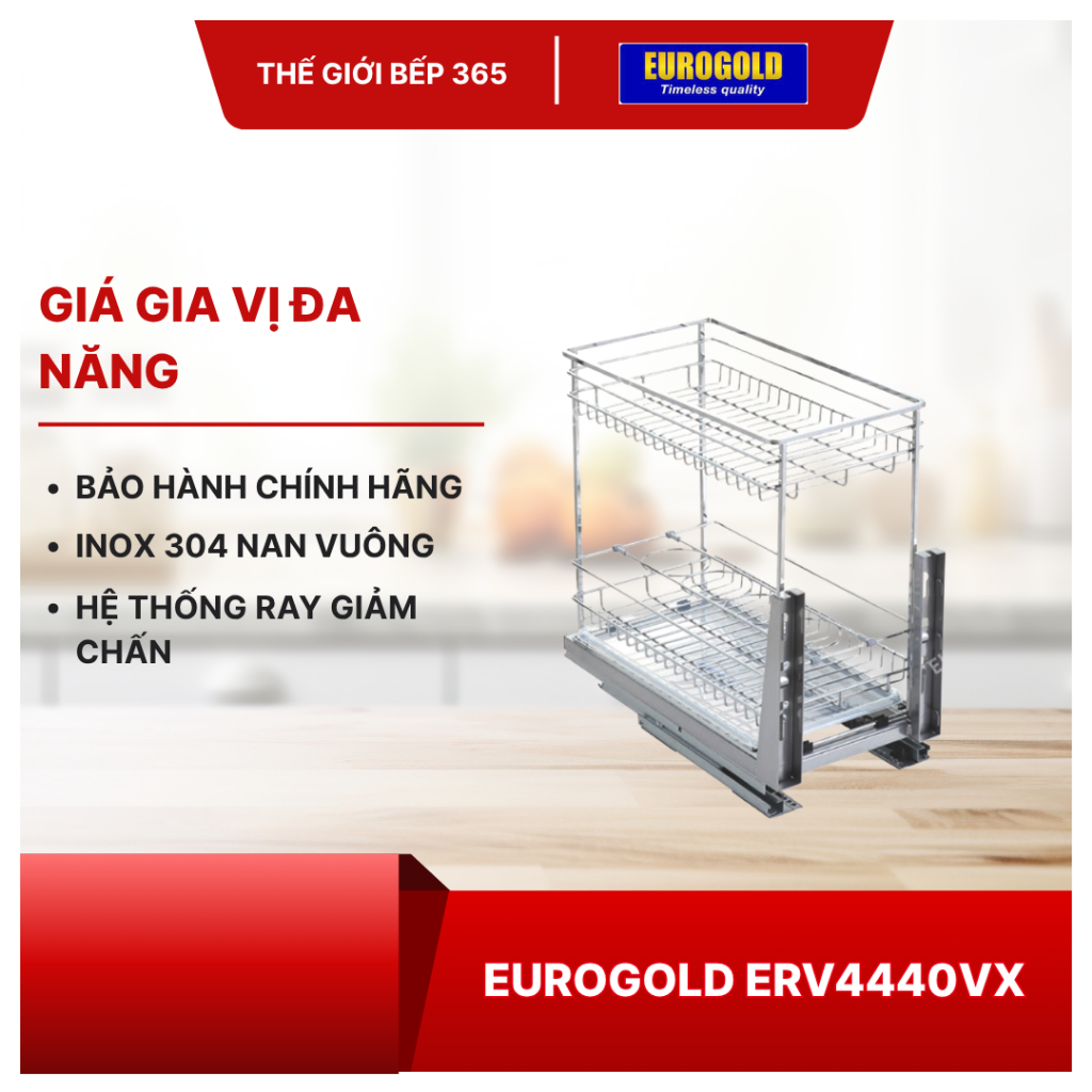 Kệ Bếp Gia Vị Inox 304 Nan Vuông Eurogold ERO30440B/ERV4440/ERV4440VX – Giá Đựng Gia Vị Bền Đẹp