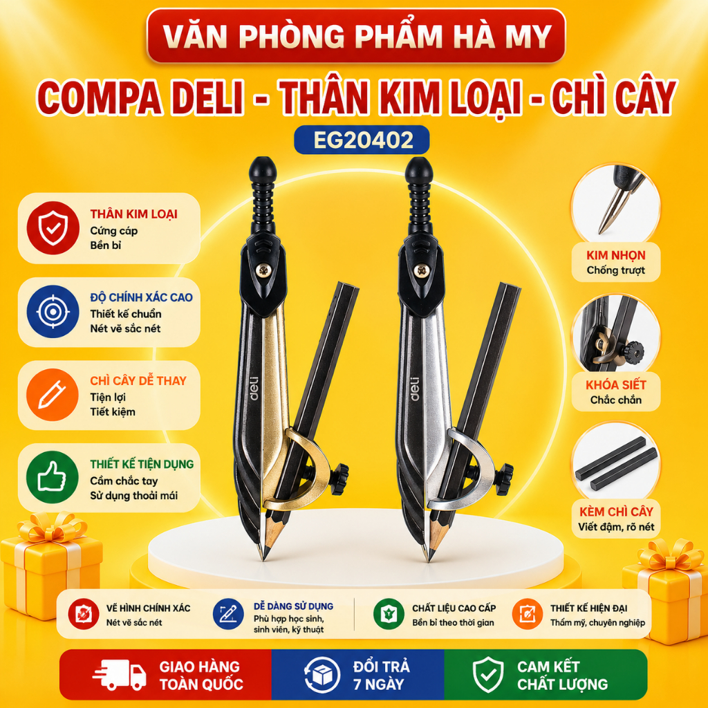 Compa Deli - Thân Kim Loại - Chì Cây - EG20402