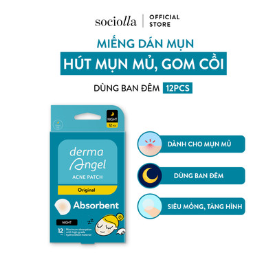 Miếng Dán Mụn Hút Mụn Mủ, Gom Cồi Dùng Ban Đêm Derma Angel Night 12 pcs