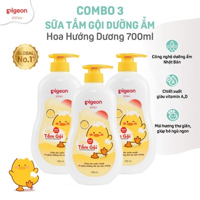Combo 3 Sữa Tắm Gội Dưỡng Ẩm Cho Bé Pigeon 700ml Dịu Nhẹ Mềm Mại An Toàn Cho Da