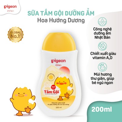 Sữa tắm gội Pigeon dưỡng ẩm dịu nhẹ 200ml cho bé sơ sinh mềm mại an toàn cho da chính hãng