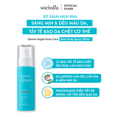 Xịt Giảm Mụn BHA Sáng Mịn & Đều Màu Da, Tẩy Tế Bào Da Chết Cơ Thể Derma Angel Acne Care BHA Body Spray 100ml