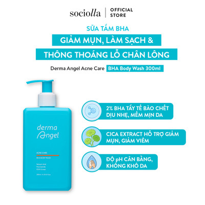 Sữa Tắm BHA Giảm Mụn, Làm Sạch & Thông Thoáng Lỗ Chân Lông Derma Angel Acne Care BHA Body Wash 300ml