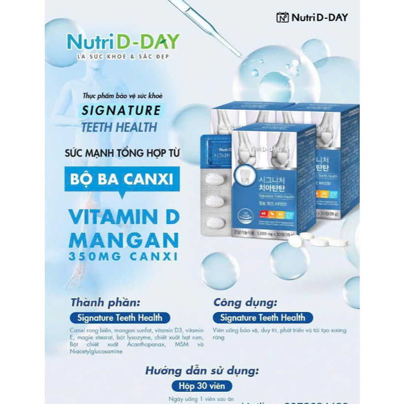 Viên uống canxi hữu cơ Signature Teeth Health Nutri D-DAY giúp xương khớp chắc khỏe, chống loãng xươ