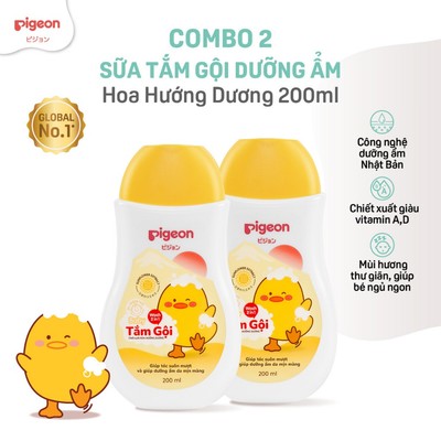 Combo 2 Sữa Tắm Gội Dưỡng Ẩm Cho Bé Pigeon 200ml Dịu Nhẹ Mềm Mại An Toàn Cho Da