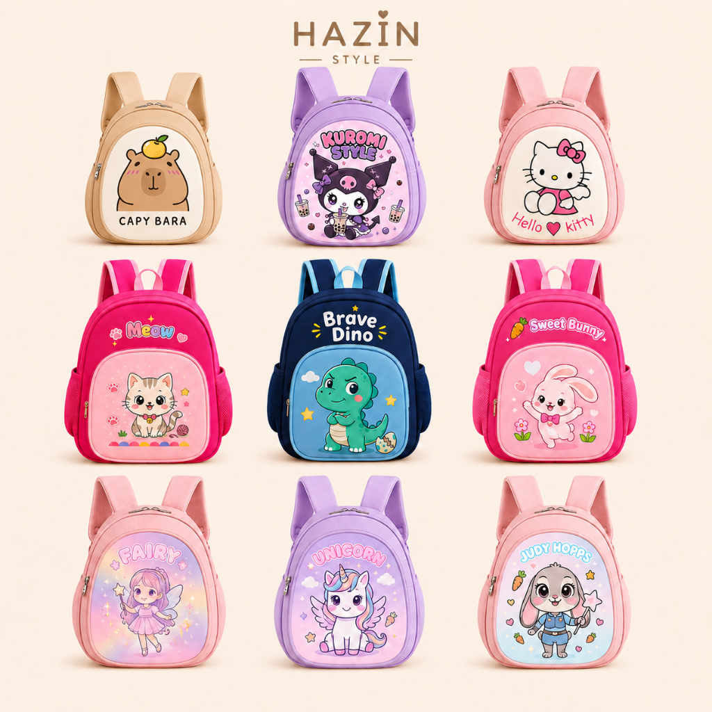 Balo Mầm Non Cho Bé Trai Bé Gái 1-5 HAZIN STYLE, Chống Thấm Nước Siêu Nhẹ Đi Học Mẫu Giáo, Hoạt Hình
