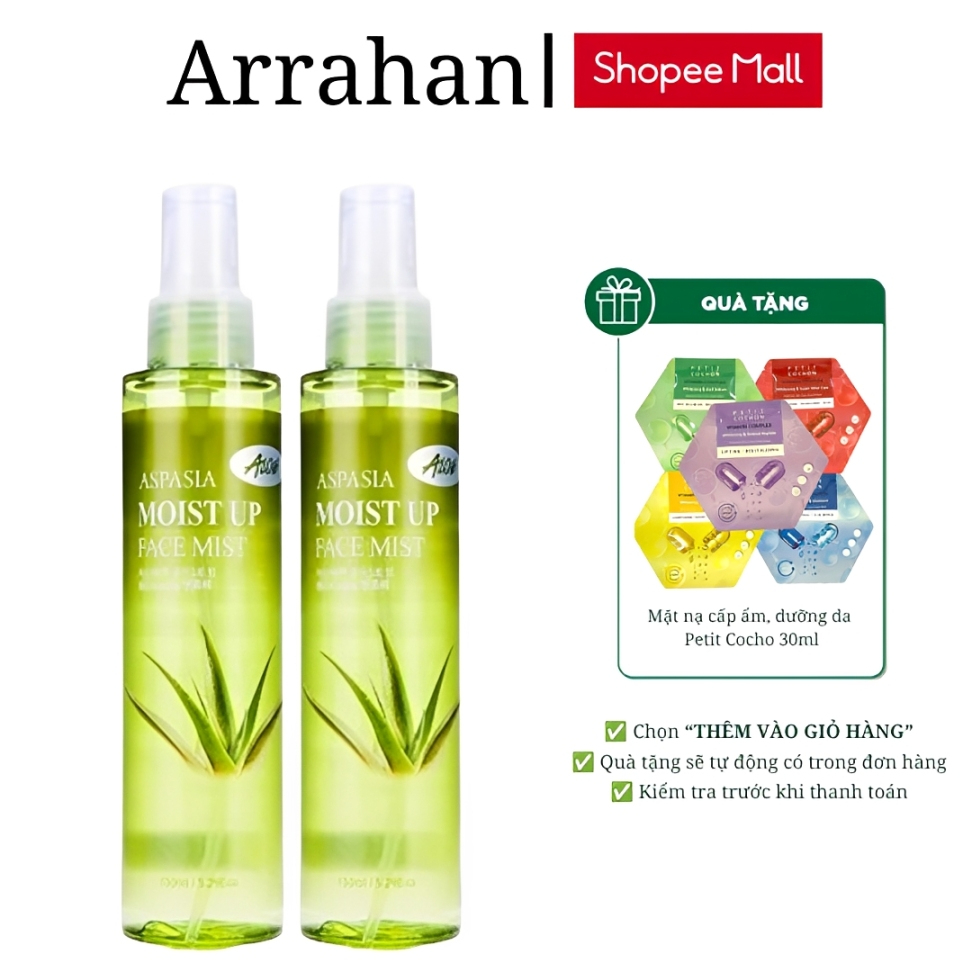Combo 2 Chai Xịt Khoáng Dưỡng Ẩm Nha Đam Aspasia Moist Up Face Mist Hàn Quốc 150ml