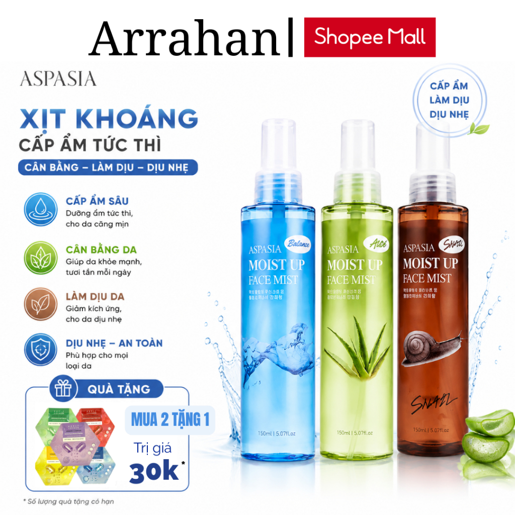 Xịt Khoáng Cấp Ẩm, Dưỡng Da Aspasia Moist Up Face Mist Hàn Quốc 150ml