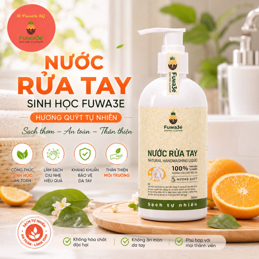 Nước Rửa Tay Sinh Học Fuwa3e Chai 300ml Hương Quýt Dạng Gel - Sỉ Fuwa3e SG