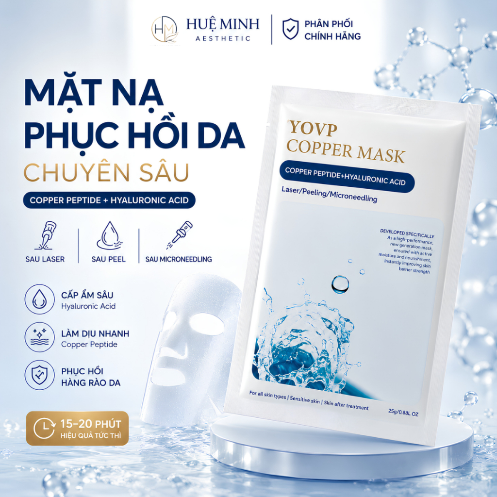 YOVP Copper Mask Mặt Nạ Phục Hồi Da Sau Laser Peel Lăn Kim | Copper Peptide + HA | Chính Hãng