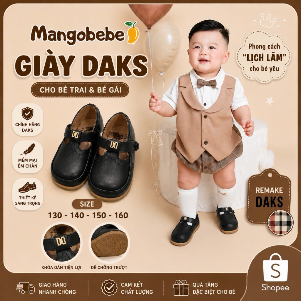 MANGOBEBE -Giày Daks Rmk cho bé trai từ 12cm đến 15,5cm