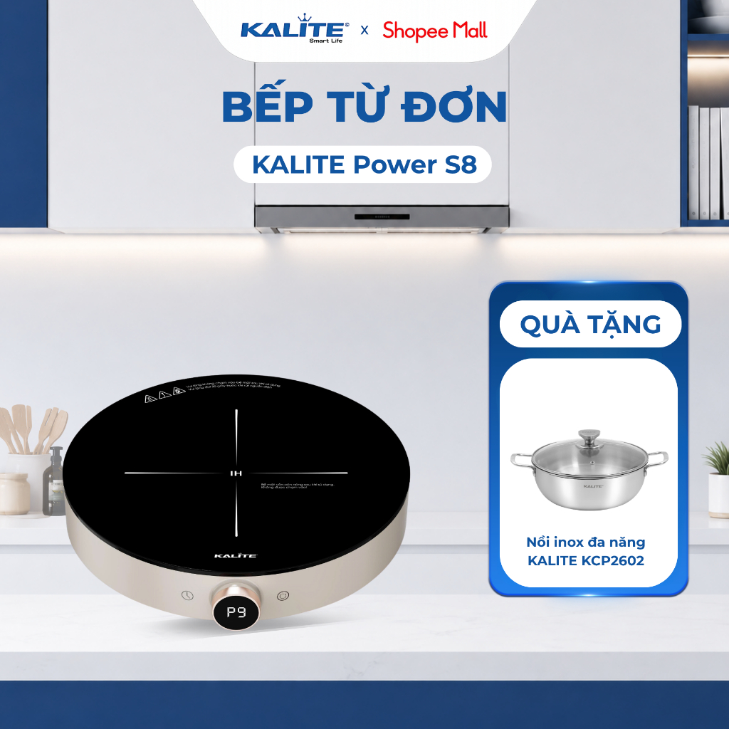 [Tặng Nồi Inox] Bếp lẩu bếp từ đơn KALITE POWER S8 - Mâm Nhiệt Rộng 180mm - Mặt Kính Pha Lê Bền Đẹp