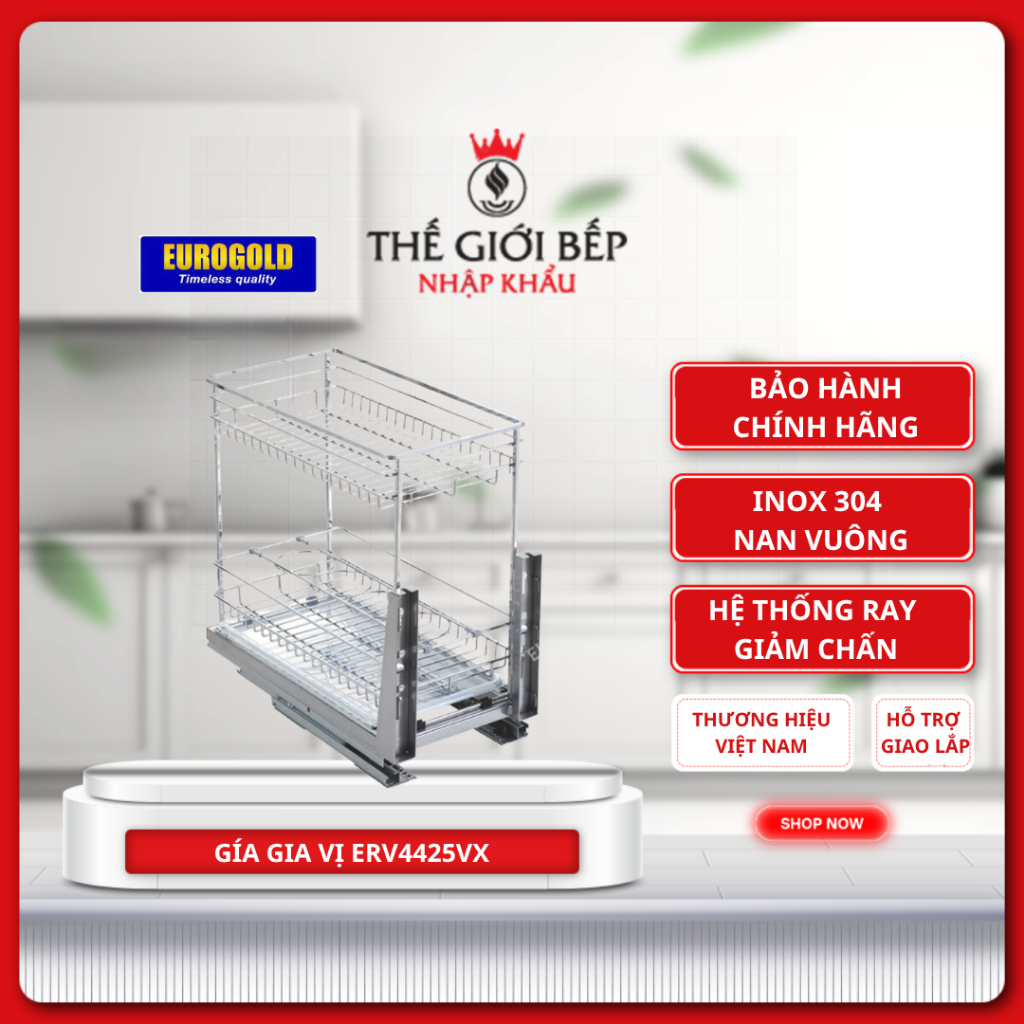 Kệ Gia Vị Inox 304 Nan Vuông Eurogold ERO30425B/ERV4425/ERV4425VX – Giá Đựng Gia Vị Chống Gỉ Sét