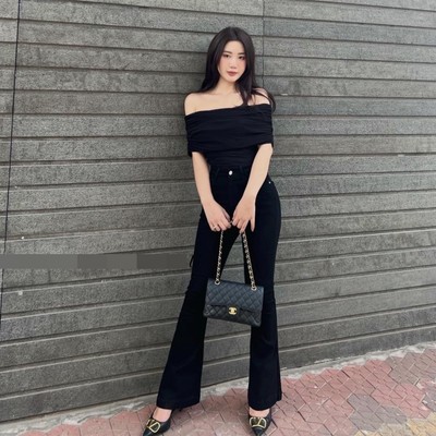 Quần jeans nữ dài lưng cao ống loe dài quần 96cm tôn dáng Callene (XK691)