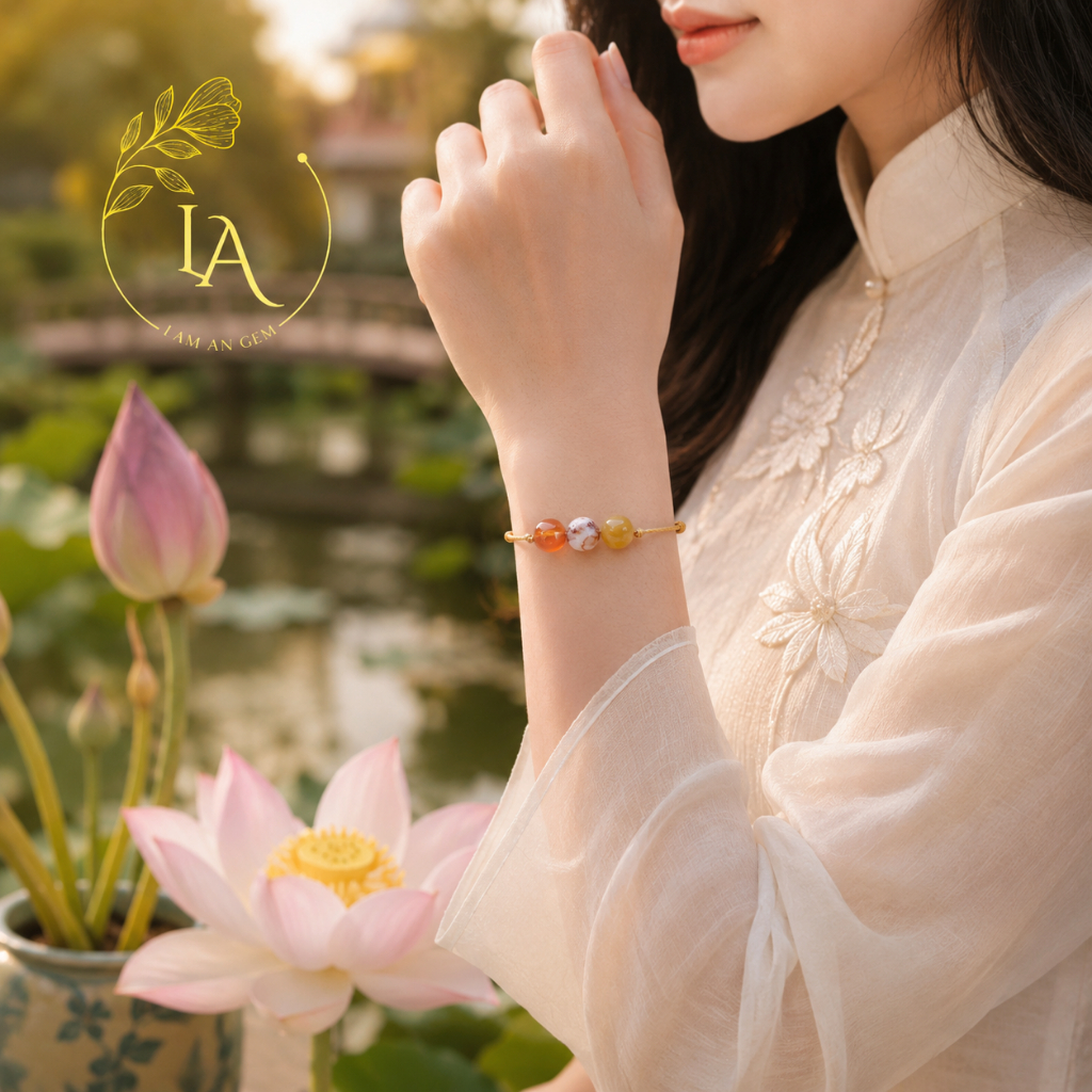 Vòng Tay Phong Thủy Lam An Gem 3 Đá Tự Nhiên Dây Điều Chỉnh May Mắn Thu Hút Tài Lộc Bình An