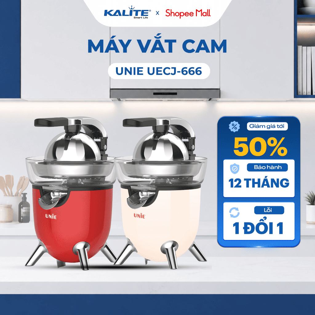 Máy Vắt Cam UNIE UECJ-666 Dung Tích Bình 500ml - Lưới Lọc Inox 304 - Công Suất 100W - Bảo Hành 12 Th