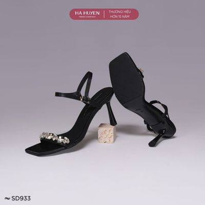 Sandal cao gót 7cm nữ HÀ HUYỀN quai ngang đính đá gót nhọn 7 phân - SD933