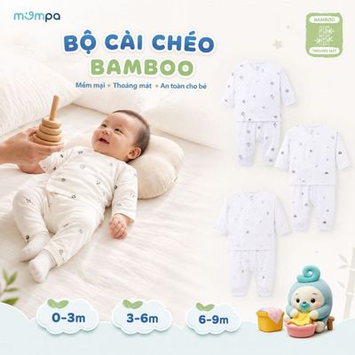 Bộ dài tay cho bé sơ sinh Mompa 0-9 tháng vải Sợi tre Bamboo mềm mại cài chéo MP 0532