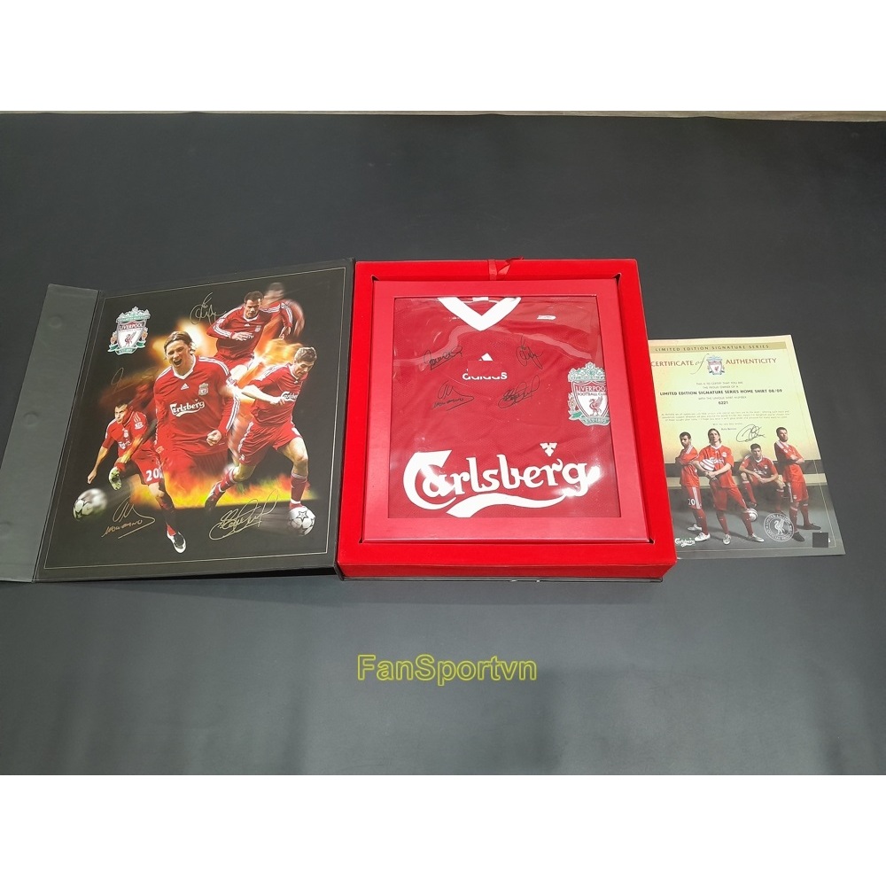 Hộp áo đáu chữ ký Liverpool 2008 2009 2010 home shirt Torres Gerrard Carragher Mascherano signed jer