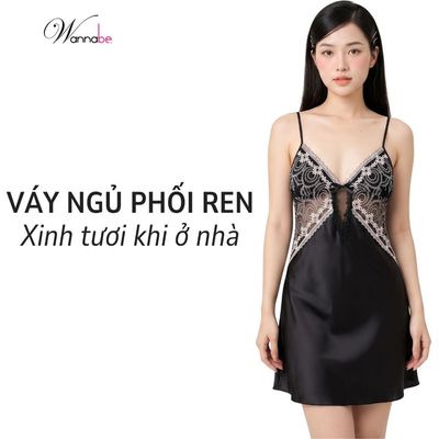 [Hỏa tốc che tên] Váy ngủ WANNABE đầm ngủ lụa 2 dây rã cúp phối ren ngực eo tạo nét quyến rũ DNS40