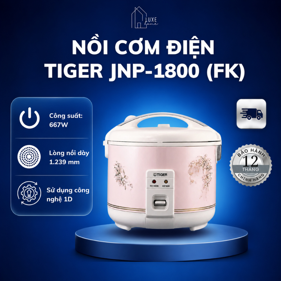 Nồi Cơm Điện Tiger 1.8L JNP-1800-FK Hồng - Bảo Hành Chính Hãng 12 Tháng