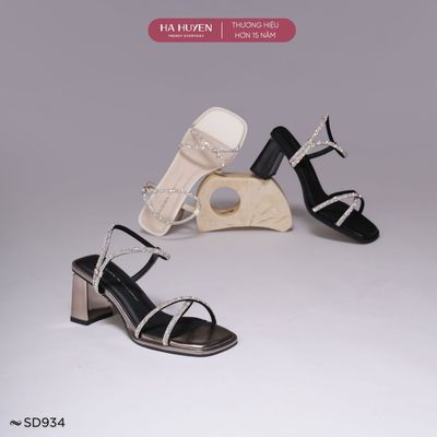 Sandal cao gót 7cm nữ HÀ HUYỀN mũi vuông quai đá gót vuông 7 phân - SD934