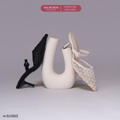Giày sục cao gót 6cm nữ HÀ HUYỀN, giày sục lưới mũi nhọn quai ngang gót nhọn 6 phân - SU560