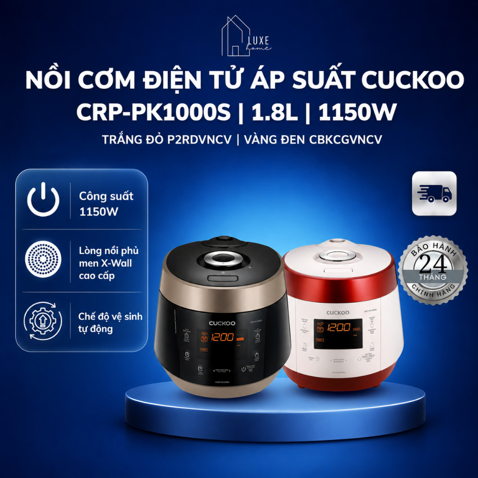 Nồi cơm điện tử áp suất CUCKOO 1.8L CRP-PK1000S/P2RDVNCV Trắng Đỏ | CRP-PK1000S/BKCGVNCV Vàng Đen - 