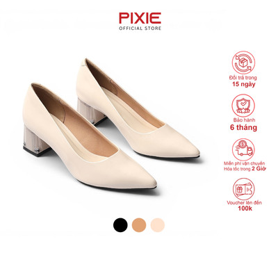 Giày Cao Gót 5cm Da Bóng Mũi Nhọn Đế Vuông Phối Mica Pixie P006