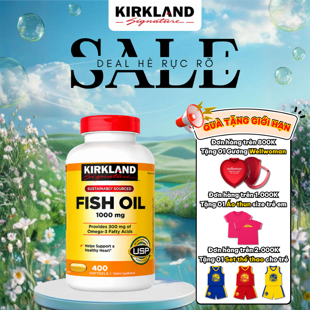 Viên uống dầu cá Omega 3 Kirkland Signature Fish Oil 1000mg Tim mạch, thị lực & Não bộ