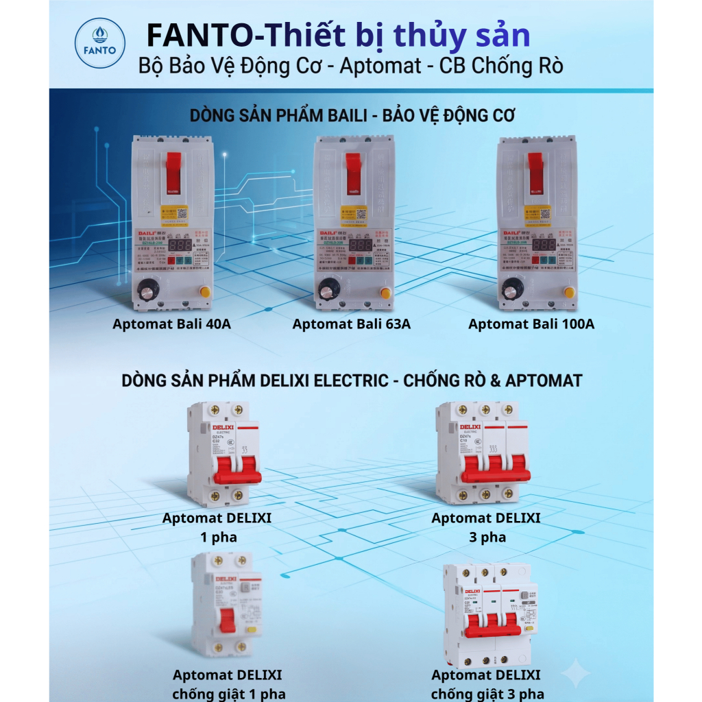 Aptomat át thường / át chống giật Delixi 1 pha 3 pha / át khối Bali 40A 63A 100A – tủ điện ao nuôi