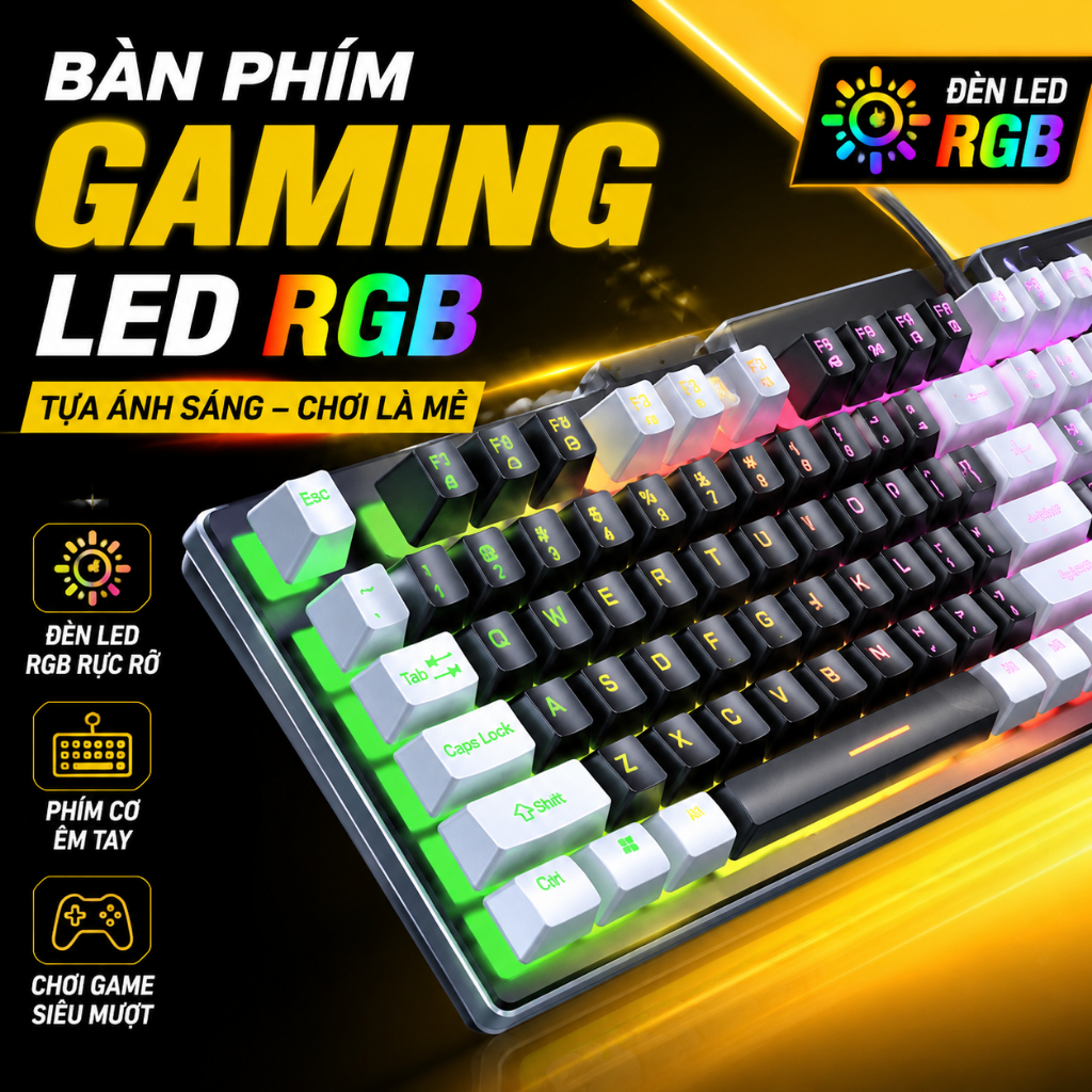 Bàn phím giả cơ gaming K500 – LED RGB, cảm giác cơ, gõ êm