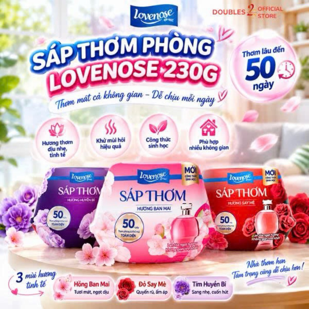 Sáp Thơm Phòng Lovenose 230g Lan Tỏa Hương Thơm Ngát 50 Ngày, khử mùi hiệu quả - DOUBLES 2SSHOP