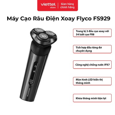 Máy Cạo Râu Điện Xoay Flyco FS929VN | 3 Đầu Cạo 54 Lưỡi FR8 | Tích Hợp Đầu Tông Đơ | Chống Nước IPX7