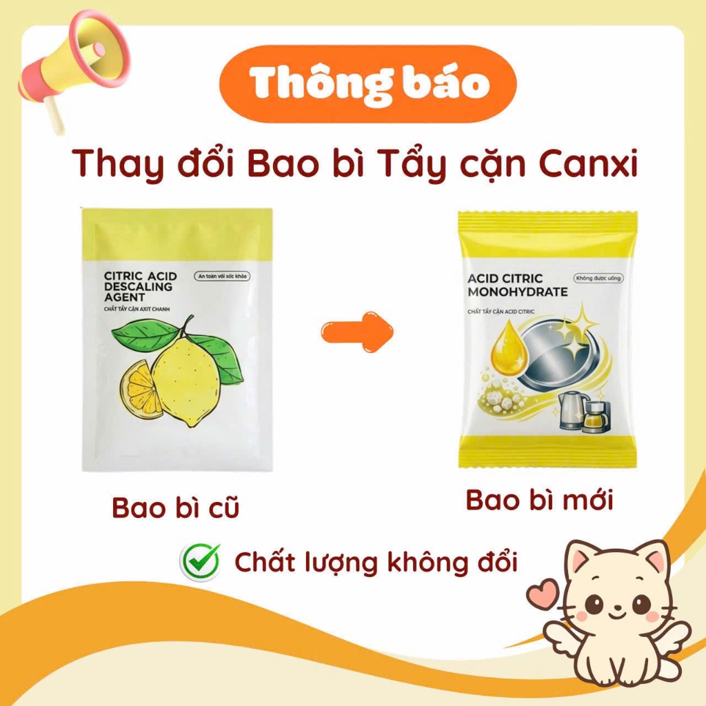 Bột Tẩy Cặn Canxi Axit Chanh Tự Nhiên An Toàn, Vệ Sinh, Tẩy Cặn Canxi Đáy Bình Đun Nước, Nồi Cháo Ch