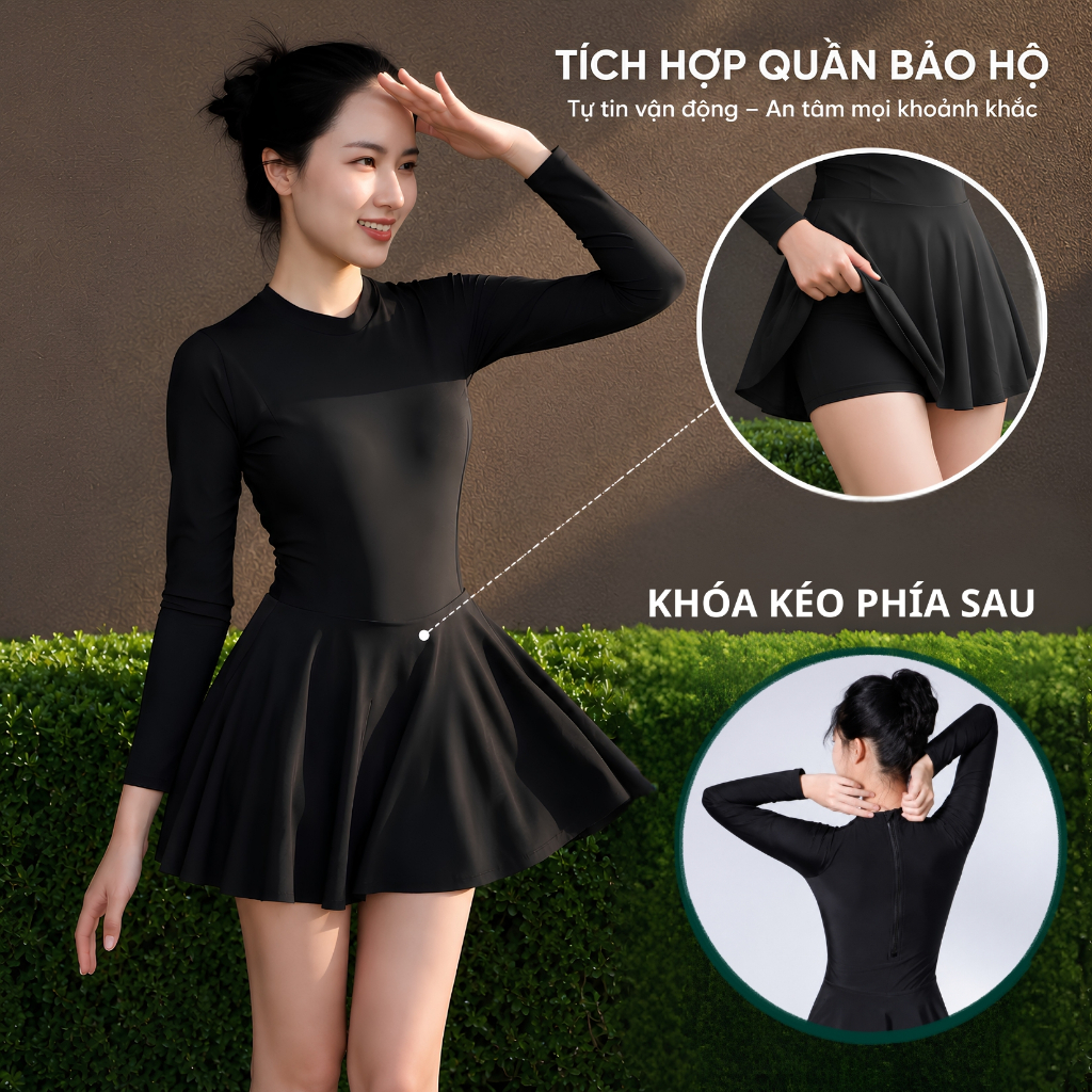 Đồ bơi nữ có mút ngực quần dài 2 mảnh kín đáo váy 2 lớp chất thun co dãn chống nắng có size | BigBuy360 - bigbuy360.vn