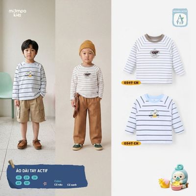Áo dài tay cho bé Mompa 1-5 tuổi vải Cotton Actif co giãn thoáng khí nhanh khô MP 0547