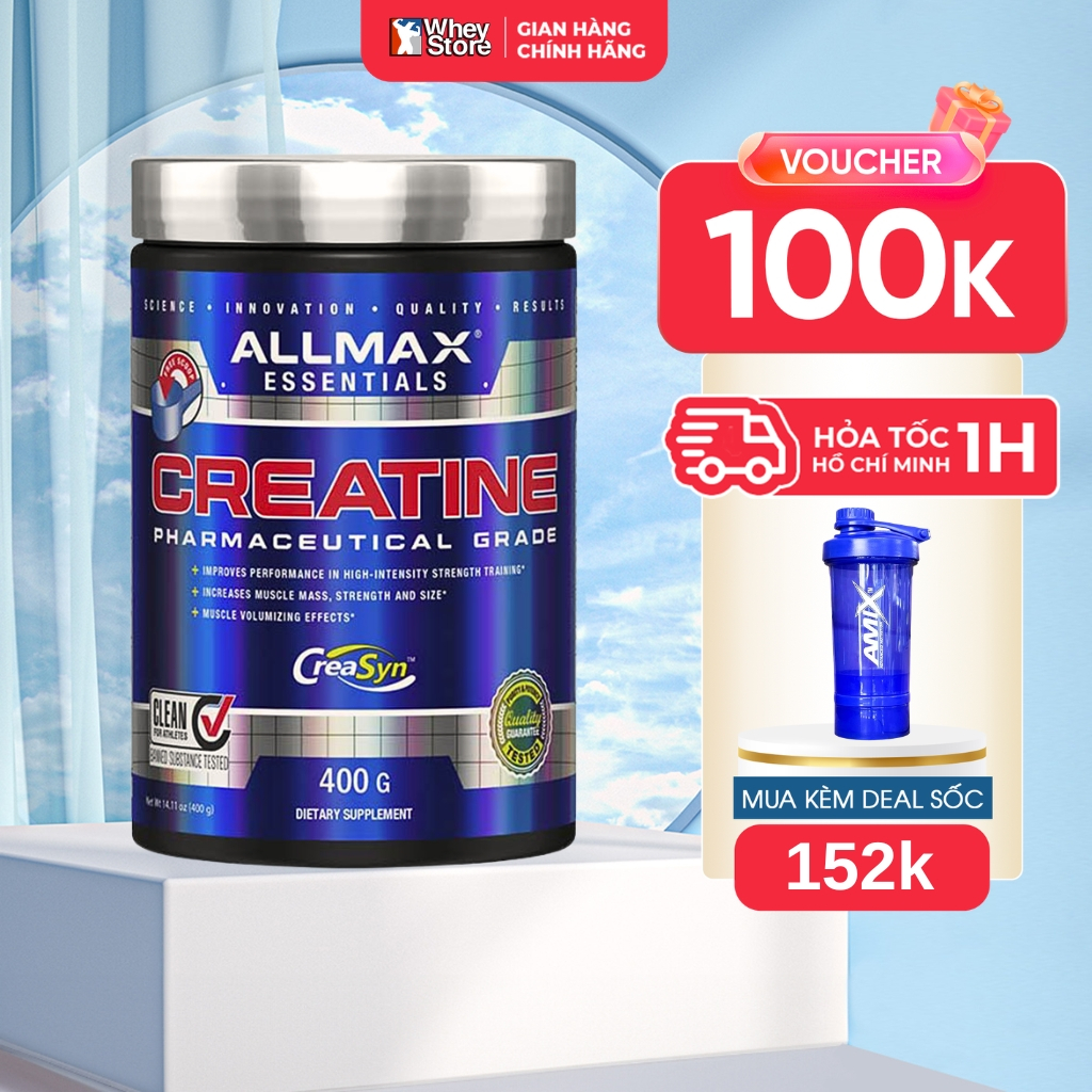 Thực phẩm bổ sung Allmax Essentials Creatine, Bột Tăng Sức Mạnh Cơ Bắp Hũ 400g Chính Hãng