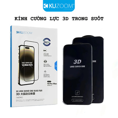 Kính Cường Lực 3D Trong Suốt Chính Hãng KUZOOM Dùng IP X-11-12-13-14-15-17-AIR-PRO--PROMAX