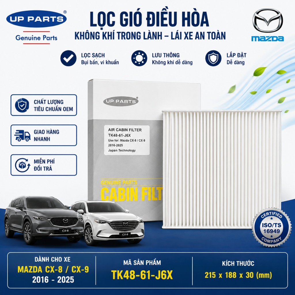 Lọc gió điều hòa Cabin ô tô MAZDA CX8, CX9 đời 2016 - 2025 - UP PARTS OEM chất lượng cao